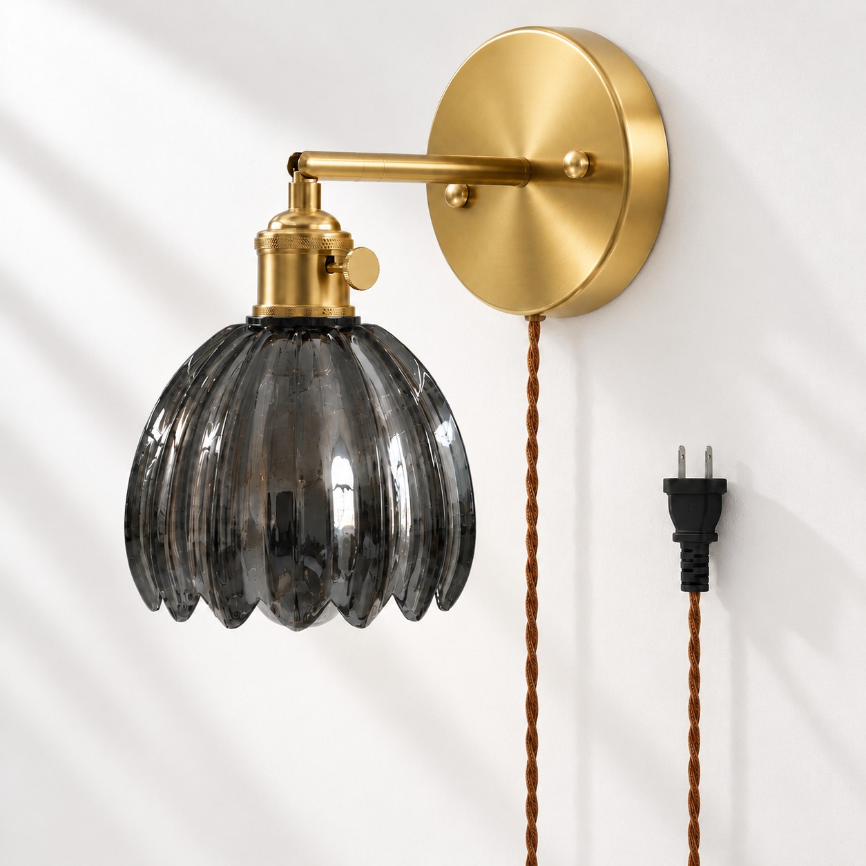 Smoke Gray tulip glass plug-in wall sconce